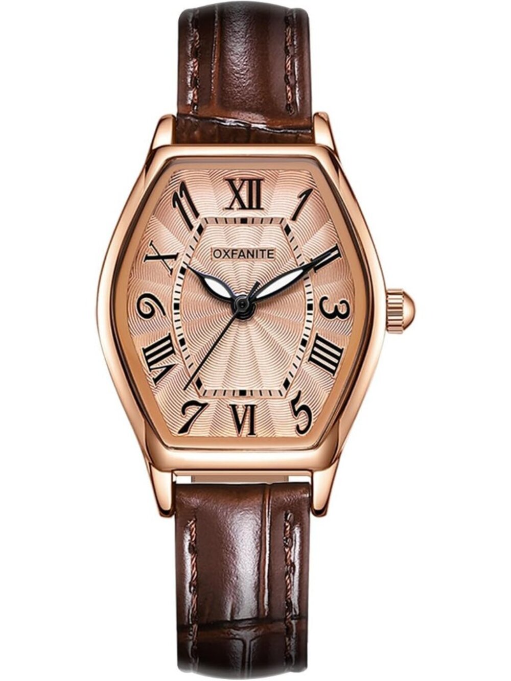 Women's Brown And Black Analog Leather Band Elegant Barrel-Shaped Classic Watch